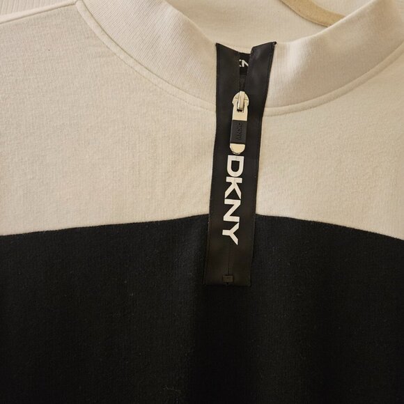 DKNY Chic Y2K Career black white long sleeve quarter zip colorblock dress M - Picture 3 of 9